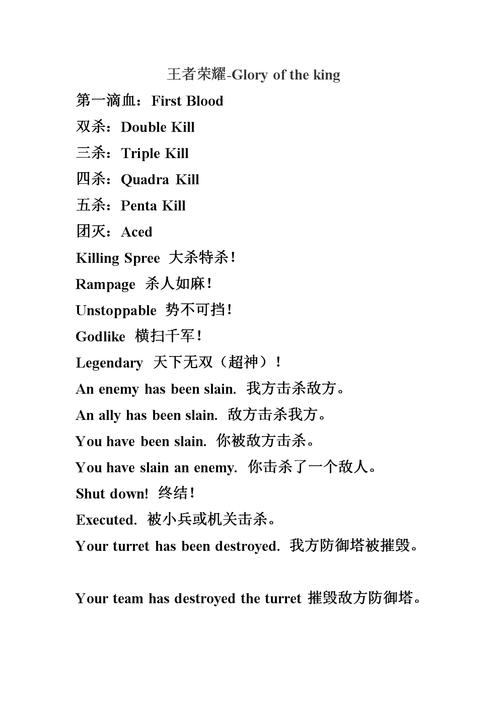 王者荣耀英文名字